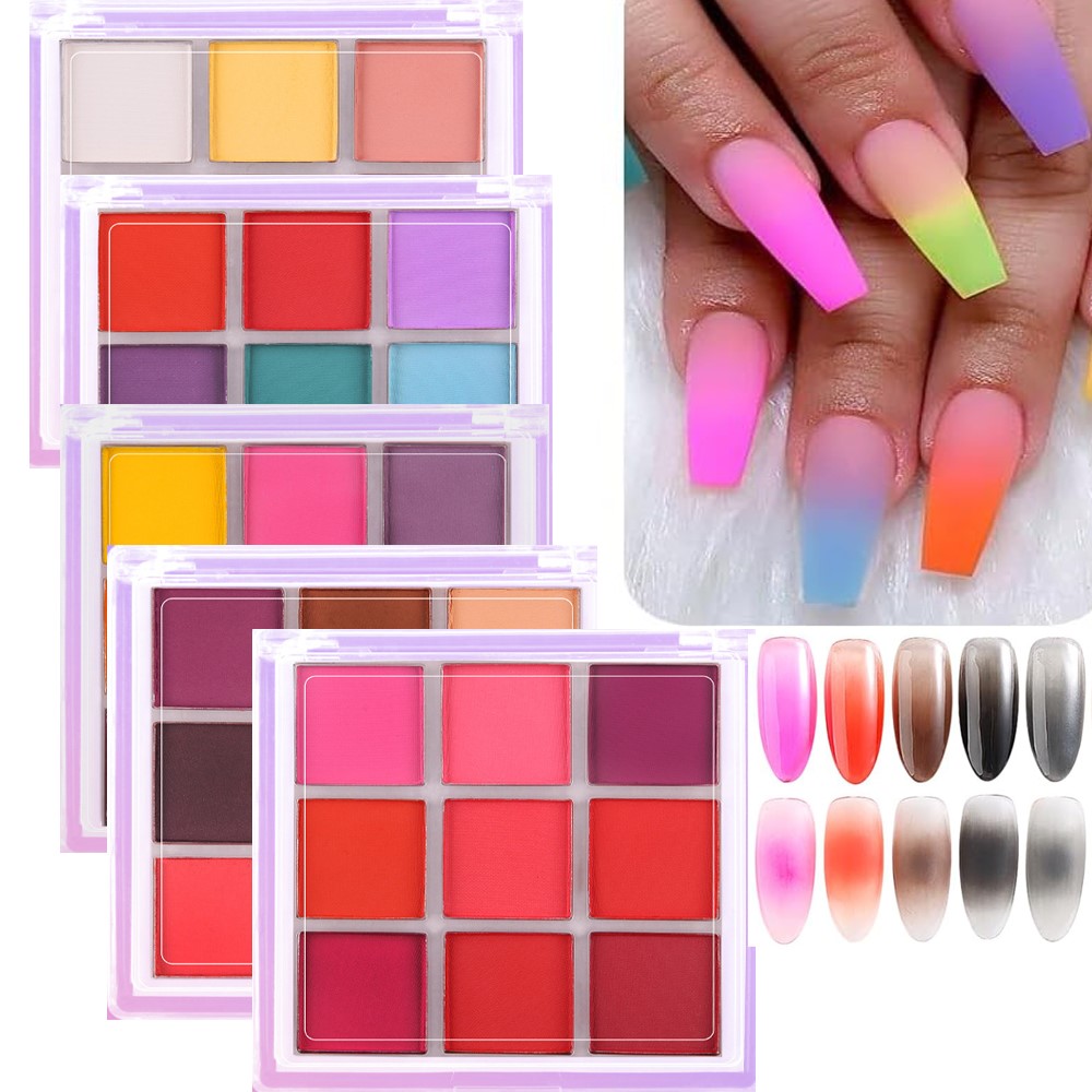 Nail Art Ombre Glitter - 4/6/9 Kleuren Nail Pigment Palet Effen