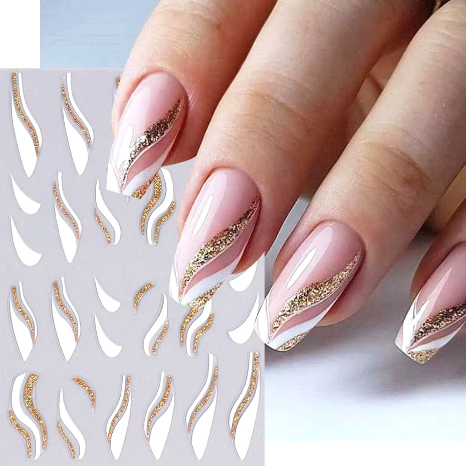 Nail Art Xmas Design - 1 stks Goud Glitter Frans Ontwerp