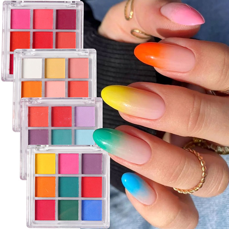 Nail Art Ombre Glitter - 9-kleuren gradiënt manicure nail art effen