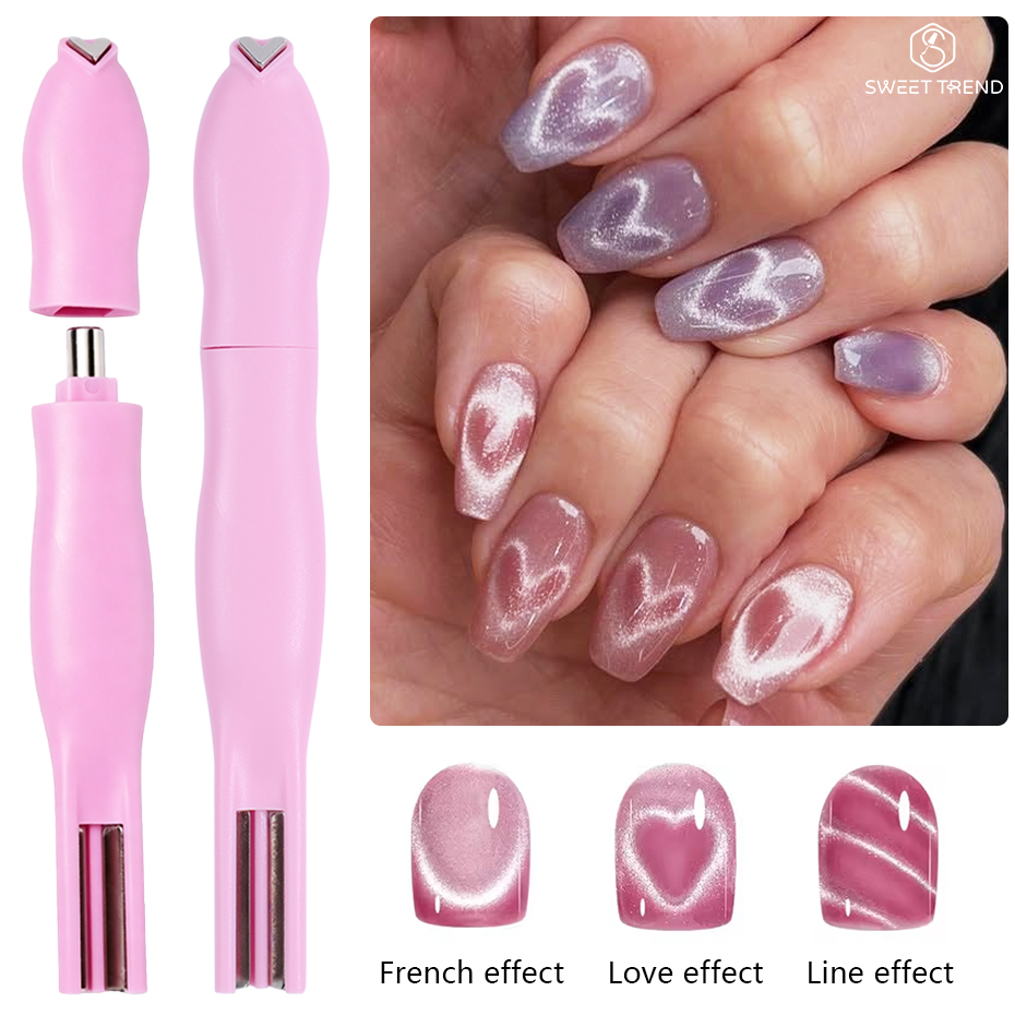 Nail Art Maroon - 3-in-1 Hartvormige Kattenoog Nagelkunst Magneet Dubbele