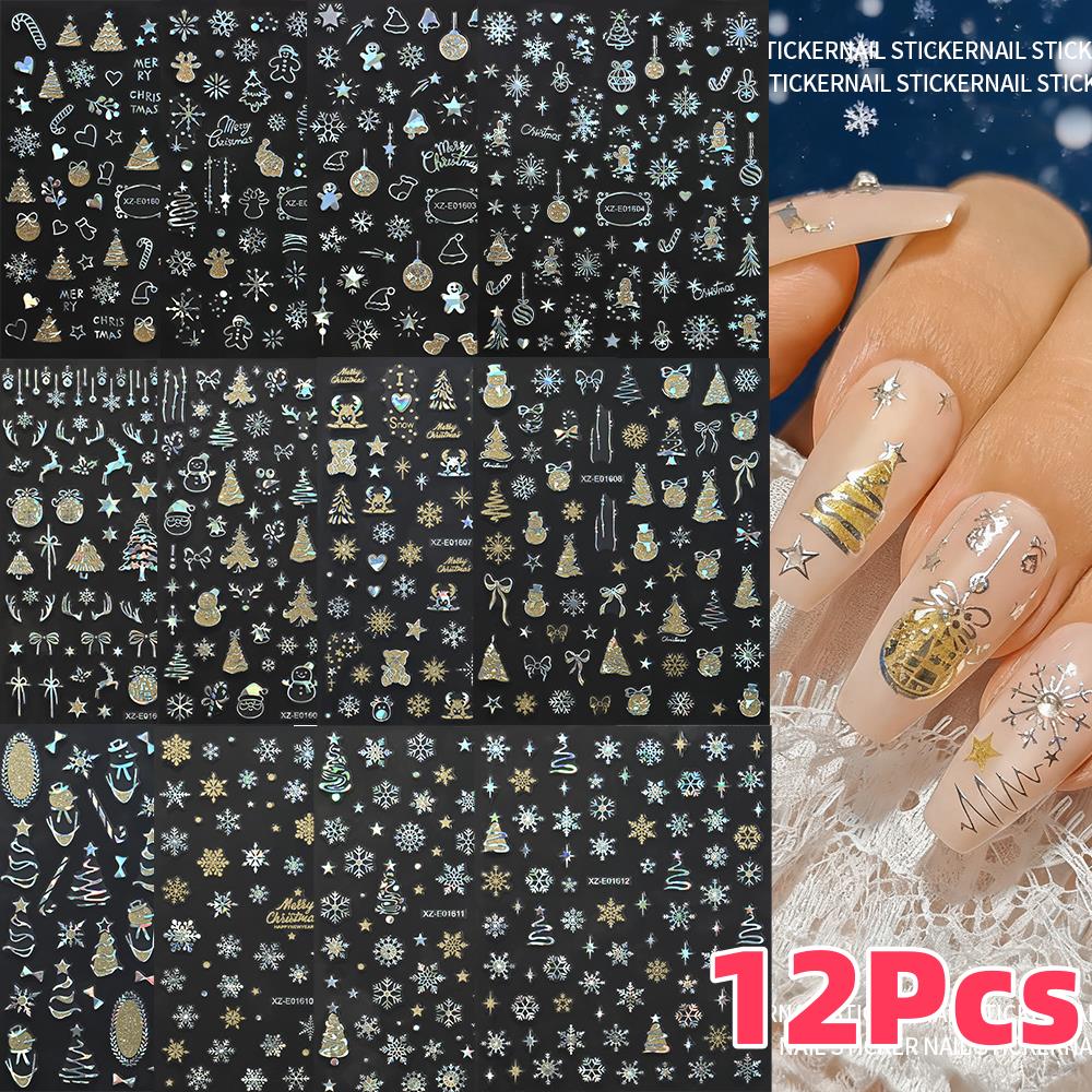 Nail Art Xmas Design - 12 stuks 3D Laser Zilver Kerst