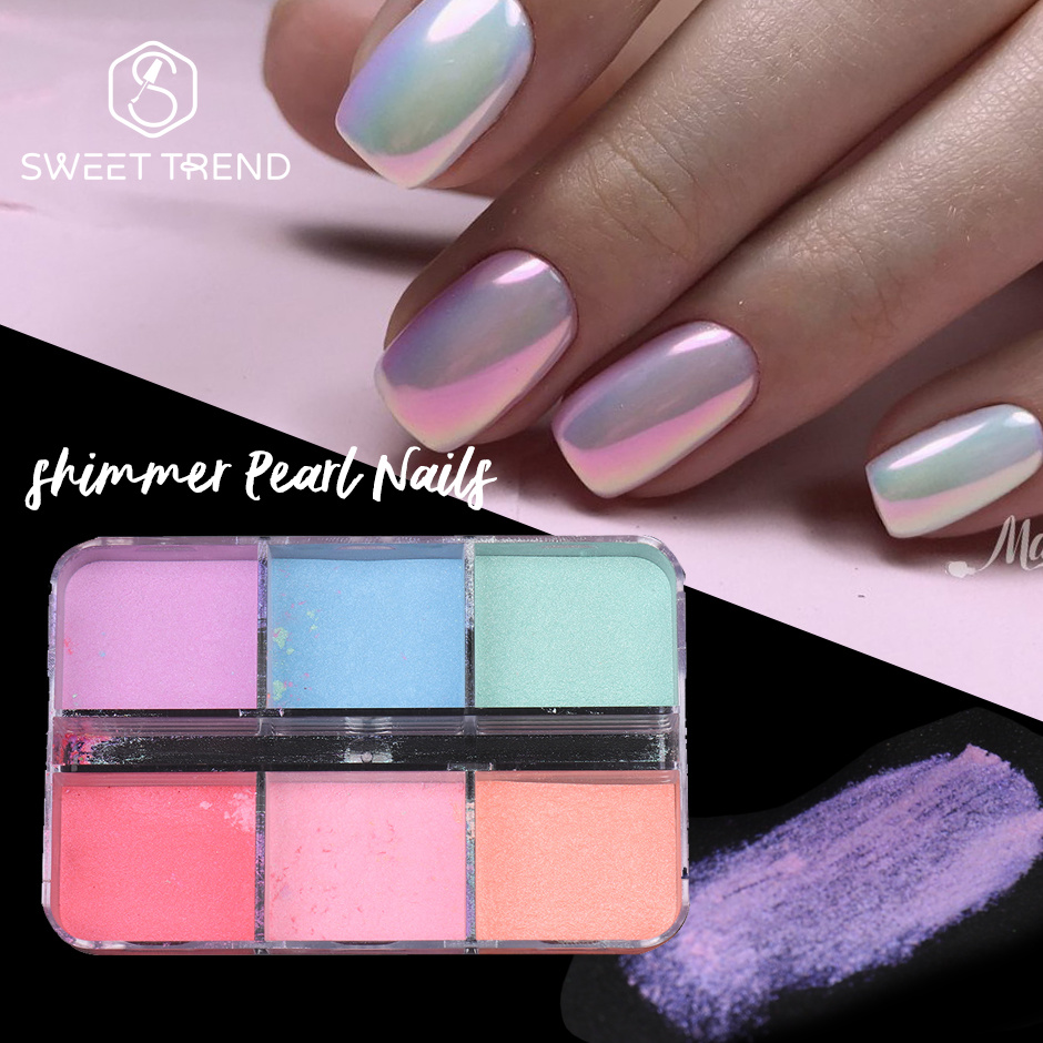 Nail Art Ombre Glitter - 6 Grids Spiegel Parel Nagelpoeder Ombre