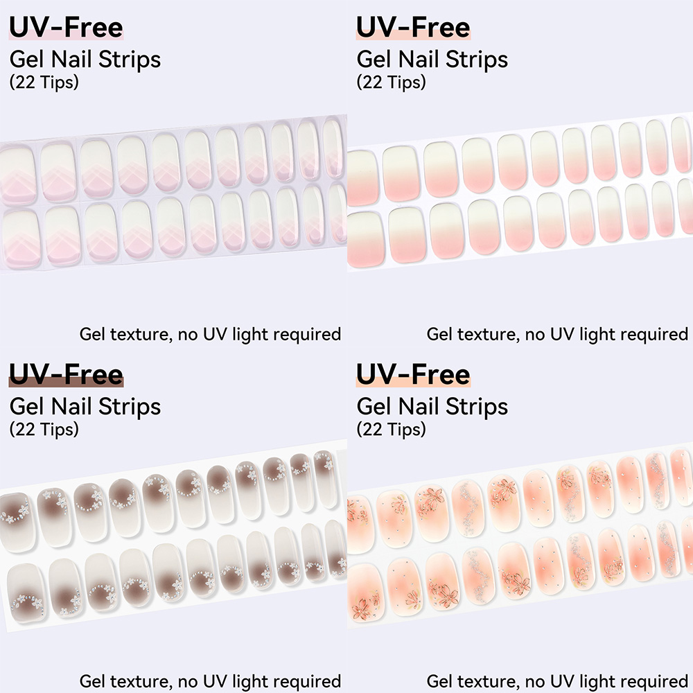 Nail Art Ombre Glitter - UV-vrije gel nagelstrips, 22 tips, opdruk