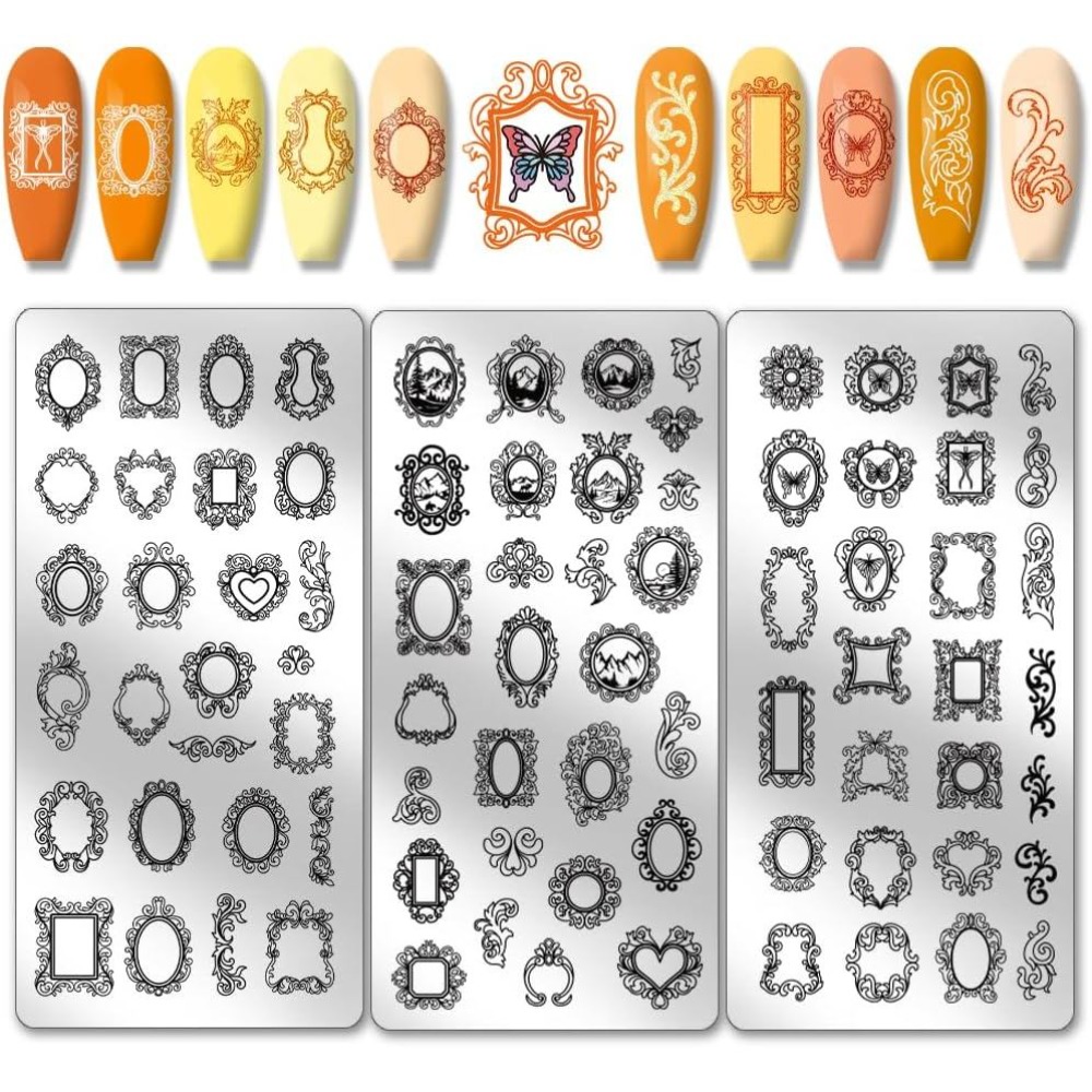 Nail Art Vintage - 3 stuks vintage fotolijst nagelstempelplaten gemengde