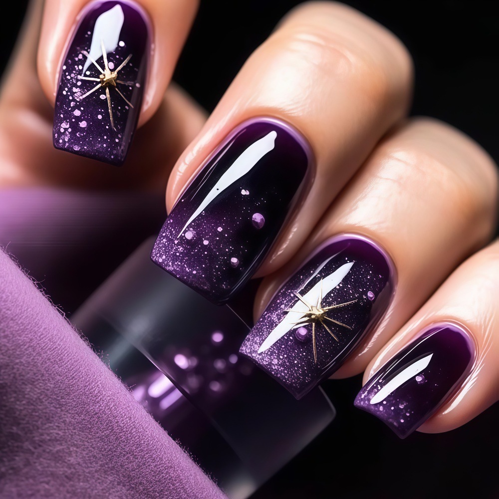 Nail Art Maroon - Korte medium nepnagels, gradiënt paars-blauw, vierkante