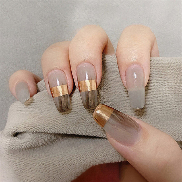 Nail Art Ombre Glitter - 24 stuks medium kistvormige opzetnagels, eenvoudige