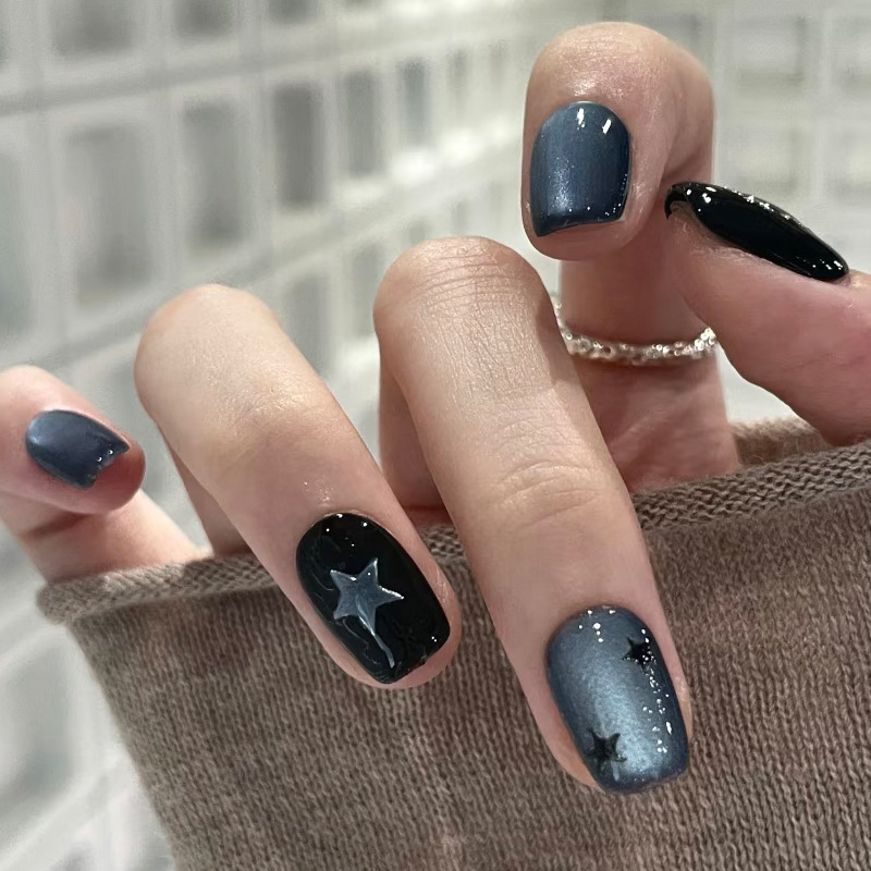Nail Art Ombre Glitter - 24 stuks korte vierkante opzetnagels zwart