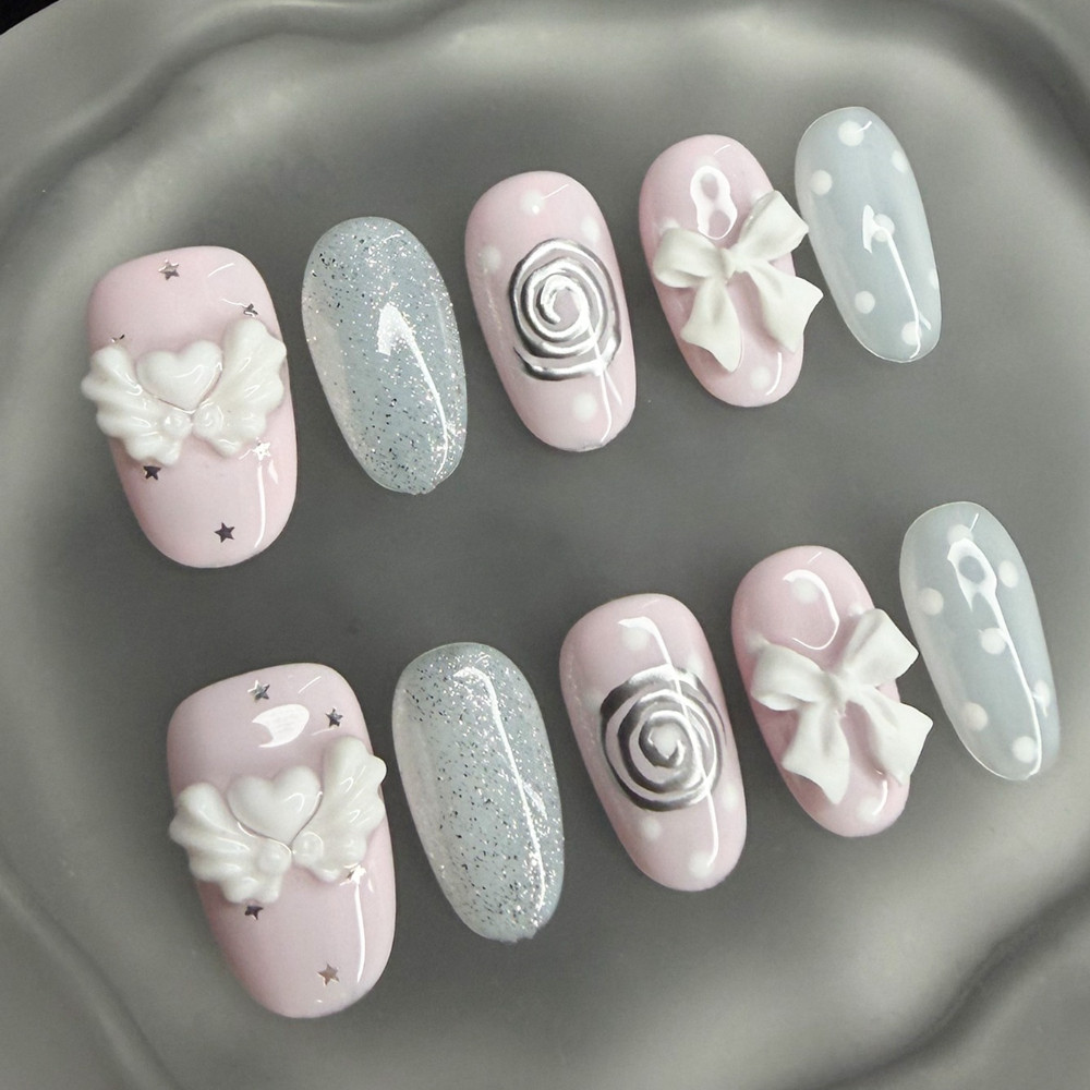 Nail Art Vintage - Koreaanse vintage wishcore korte handgemaakte opzetnagels,