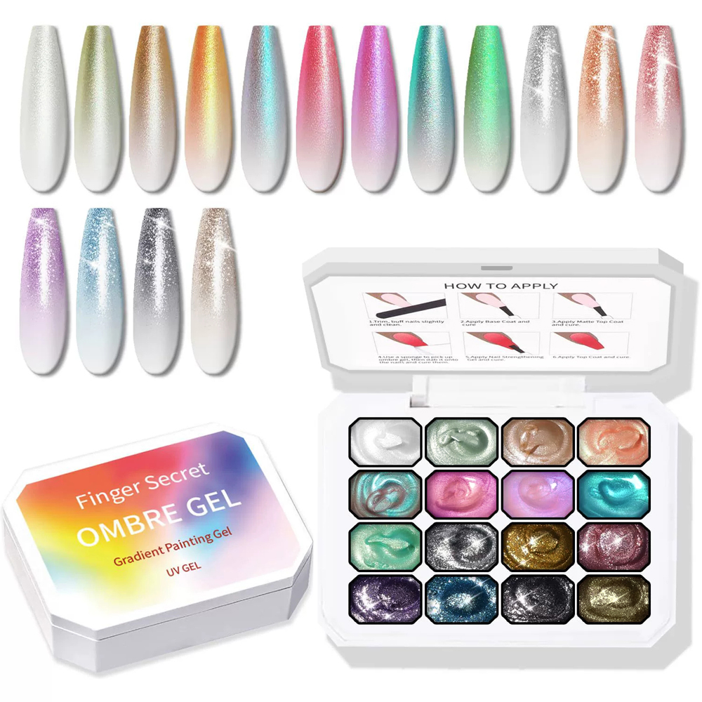 Nail Art Ombre Glitter - 9-24 Kleuren Solid Cream Ombre Gel