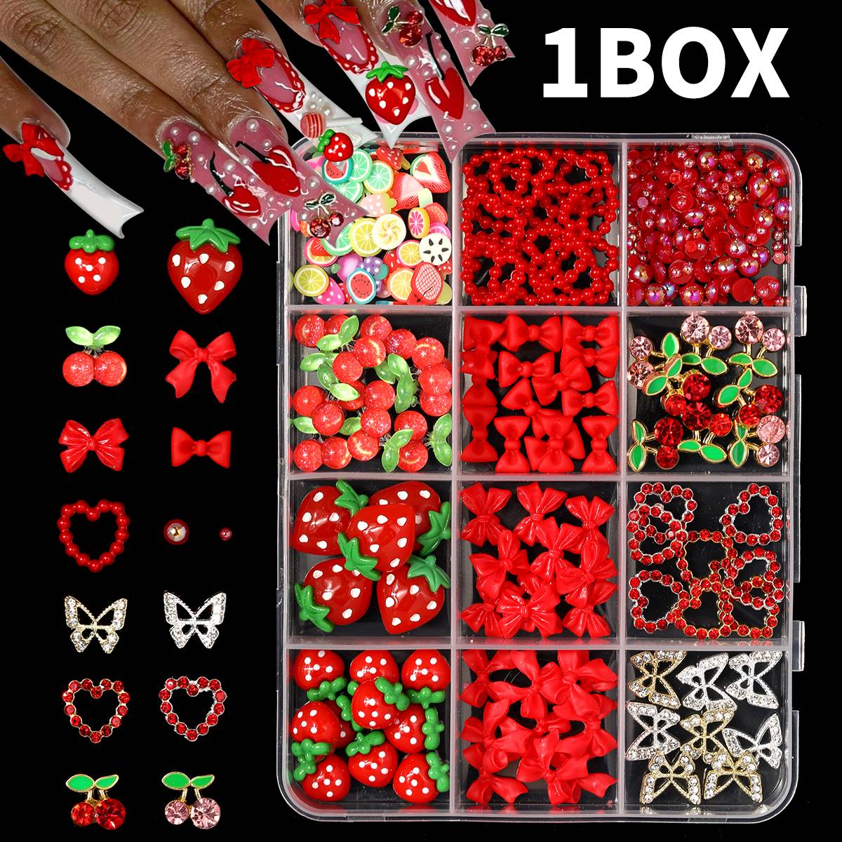 12 Grids 3D Rode Kers/Boog/Aar - Nail Art Red Cherry recensie en prijs