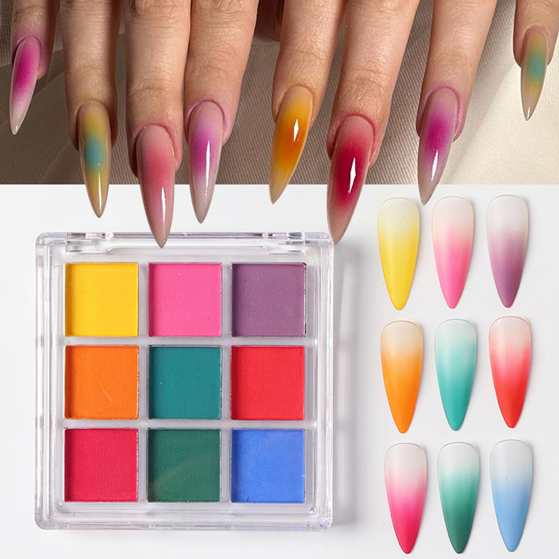 9-kleuren gradiënt manicure na - Nail Art Ombre Glitter recensie en prijs