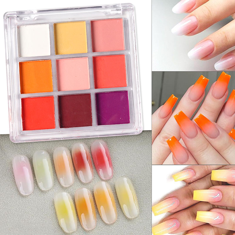 9-kleuren gradiënt manicure na - Nail Art Ombre Glitter recensie en prijs