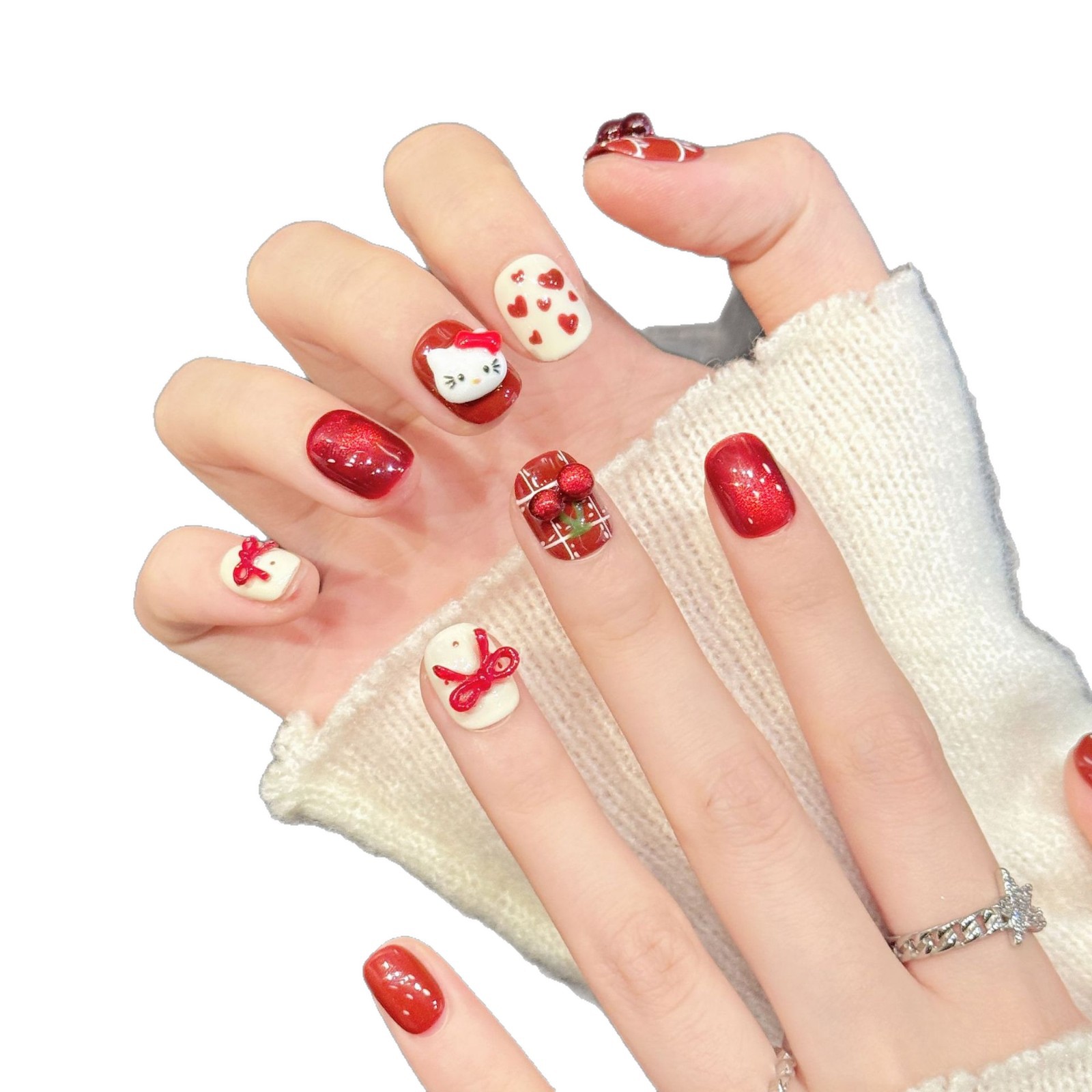 10 stuks handgemaakte nagelkun - Nail Art Red Cherry recensie en prijs